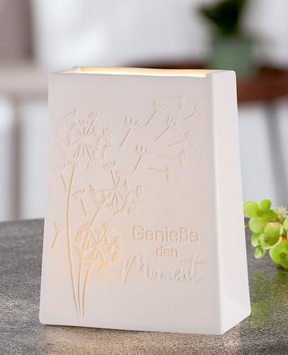 Gilde Dekoobjekt (LED), "Pusteblume", Pusteblumenmotiv, Spruch, Porzellan, weiß,