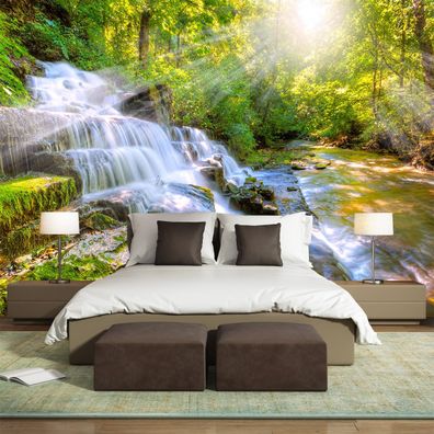 Vlies Fototapete Wald Grün Landschaft Modern Wandtapete Fluss Wandbild 6759