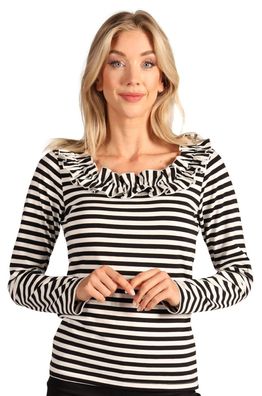 Ringelshirt mit Rüschen Damen schwarz weiß Harlekin Pierrot Karneval Kostüm