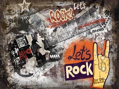 Graffiti Rock Musik Wandtapete Gitarre Wandbild Modern Street Art XXL 12352-53