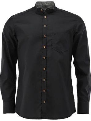 OS Trachten Trachtenhemd Robert Stehkragen schwarz - Größe: 39/40