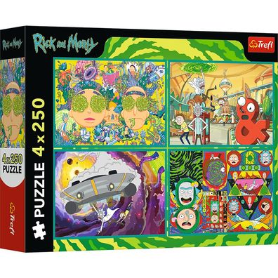 Trefl, Die verdrehte Welt von Rick & Morty, 4x250 Teile Puzzle