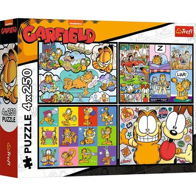 Trefl, Garfield hasst Montag, 4x250 Teile Puzzle