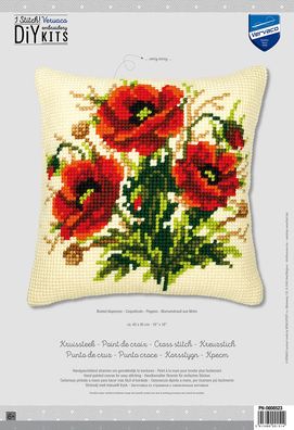 Kreuzstich-Kissen-Set Blumenstrauß aus Mohn - Stickbild vorgezeichnet