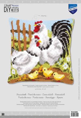 Kreuzstich-Kissen-Set Hühnerfamilie - Stickbild vorgezeichnet