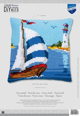 Kreuzstich-Kissen-Set Segelboot - Stickbild vorgezeichnet