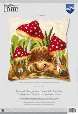 Kreuzstich-Kissen-Set Igel mit Pilzen - Stickbild vorgezeichnet