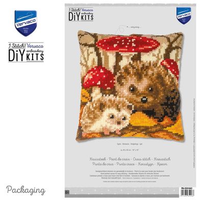 Kreuzstich-Kissen-Set Igel - Stickbild vorgezeichnet