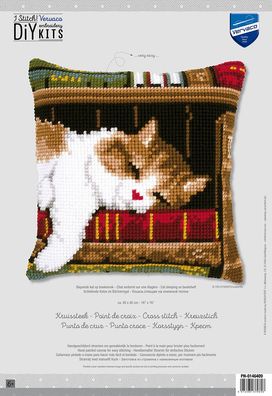Vervaco PN-0146409 Kreuzstichkissen Schlafende Katze im Bücherregal