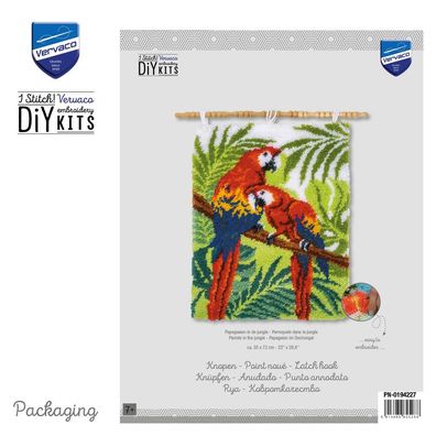 Vervaco Knüpfteppich / Wandbehangpackung Papageien im Dschungel