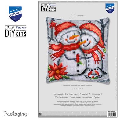 Vervaco Kreuzstich-Kissen-Set Schneemänner - Stickbild vorgezeichnet