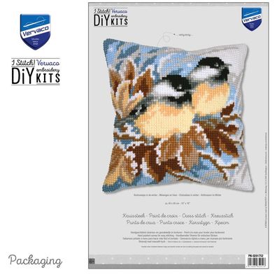 Vervaco Kreuzstichkissen-Set Meisen im Winter -Stickbild vorgezeichnet