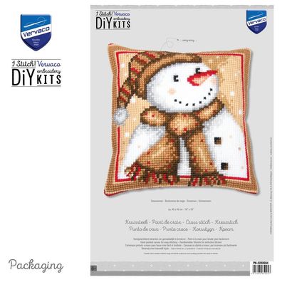 Vervaco Kreuzstich-Kissen-Set Schneemann - Stickbild vorgezeichnet