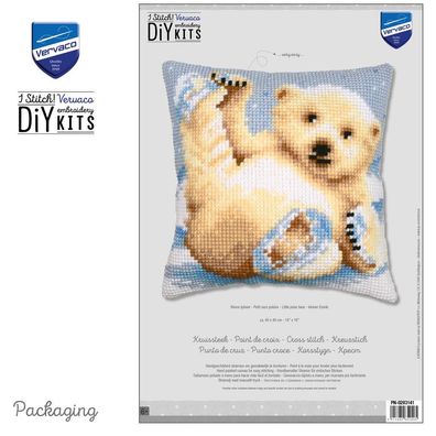 Vervaco Kreuzstich-Kissen-Set Kleiner Eisbär - Stickbild vorgezeichnet