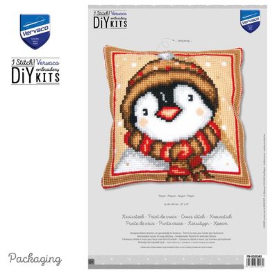 Vervaco Kreuzstich-Kissen-Set Pinguin - Stickbild vorgezeichnet