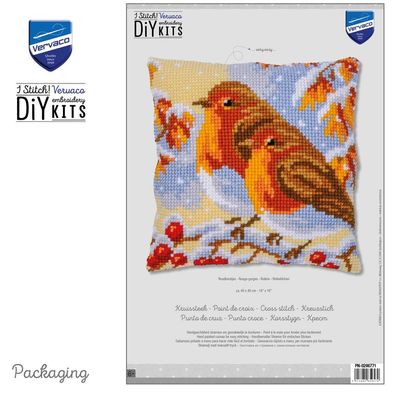 Vervaco Kreuzstich-Kissen-Set Rotkehlchen - Stickbild vorgezeichnet