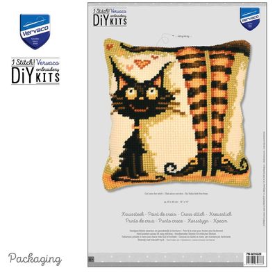 Vervaco Kreuzstich-Kissen-Set Katze - Stickbild vorgezeichnet