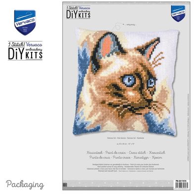 Vervaco Kreuzstich-Kissen-Set Siamkatze - Stickbild vorgezeichnet