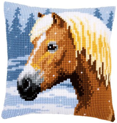 Vervaco PN-0157077 Kreuzstichkissen Pferd im Schnee