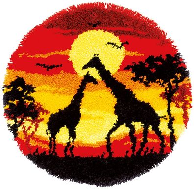 Vervaco, Knüpfformteppichpackung Giraffen im Sonnenuntergang