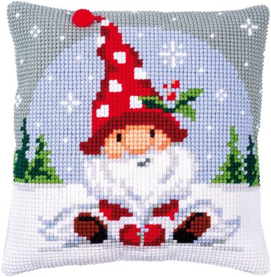Vervaco PN-0188665 Kreuzstichkissen Weihnachtsgnom im Schnee