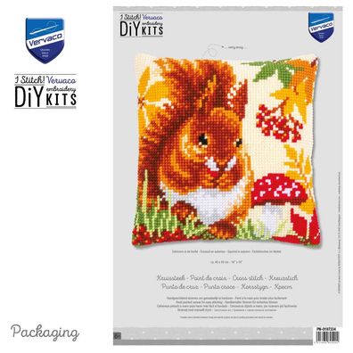 Vervaco PN-0197334 Kreuzstichkissenpackung Eichhörnchen im Herbst
