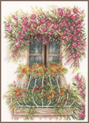Lanarte PN-0171411 Balkon mit Blumen Kreuzstichpackung