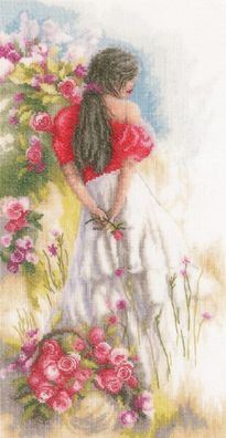 Lanarte PN-0178243 Mädchen auf der Blumenwiese Kreuzstichpackung