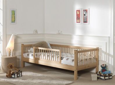 Kojenbett 90x200 Lattenrost Rausfallschutz Kinder- Jugendbett Buche massiv Natur