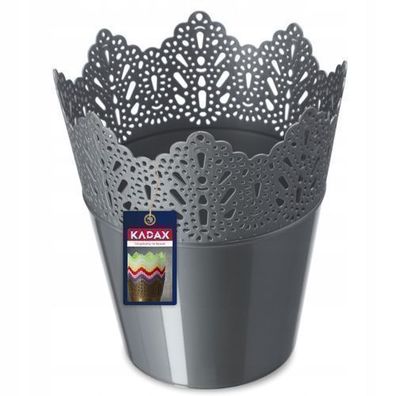 KADAX Spitzen-Blumentopf aus Kunststoff, 16.5 cm, Niedrig, Silber