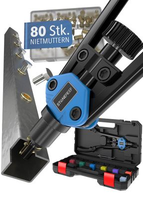 STONE REEF Nietmutternzange Set mit 80 Nietmuttern M3 bis M12