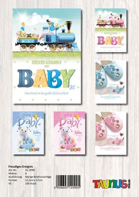 Babykarte - 100 Stück - 6 Motive