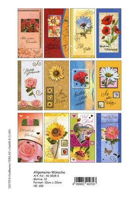 Allgemeine Wünsche Grußkarten - 100 Stück - 12 Motive