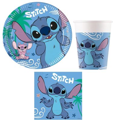 Stitch - 52-teiliges Party Geschirrset mit großen Tellern