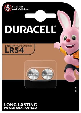 Duracell LR54 V10GA AG10 10GA 389 LR1130 Knopfzelle Batterie 2er Blister