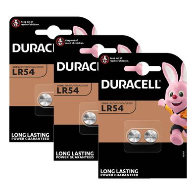 3x Duracell LR54 V10GA AG10 10GA 389 LR1130 Knopfzelle Batterie 2er Blister