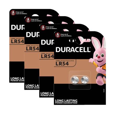 4x Duracell LR54 V10GA AG10 10GA 389 LR1130 Knopfzelle Batterie 2er Blister