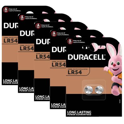 5x Duracell LR54 V10GA AG10 10GA 389 LR1130 Knopfzelle Batterie 2er Blister