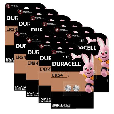 10x Duracell LR54 V10GA AG10 10GA 389 LR1130 Knopfzelle Batterie 2er Blister