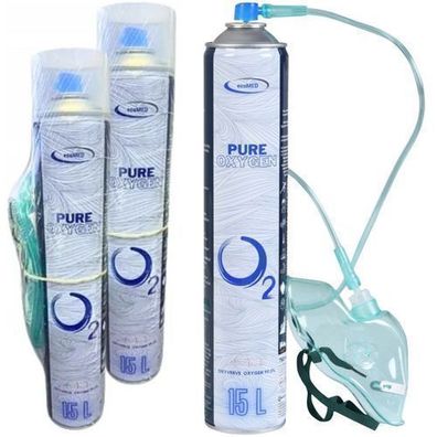 Sauerstoff Dose Mit Mundstück Schlauch Sauerstoffflasche Tragbarer 99,5% 15L x3