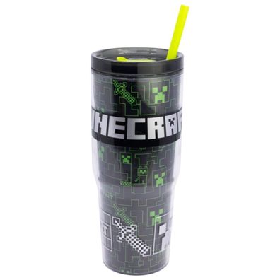 Minecraft Trinkbecher mit Strohhalm und Henkel Doppelwandig 860 ml