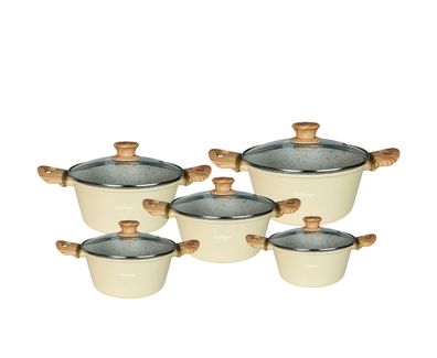 Kochtopf-Set 10-tlg. mit Glasdeckeln – Induktion geeignet, Antihaft-Marmorbeschich