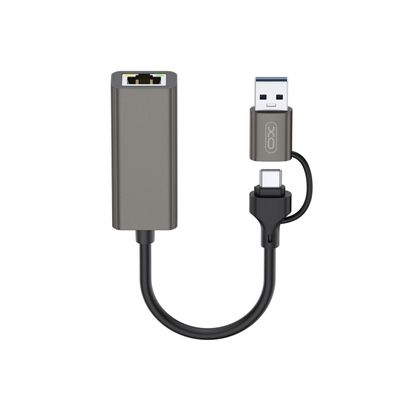 XO HUB018 USB/USB-C zu RJ45 Adapter 100?Mbps, Grau