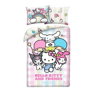 Hello Kitty Bettwäsche Set aus Mikrofaser Bettdeckenbezug 140 × 200 cm mit 70 ×