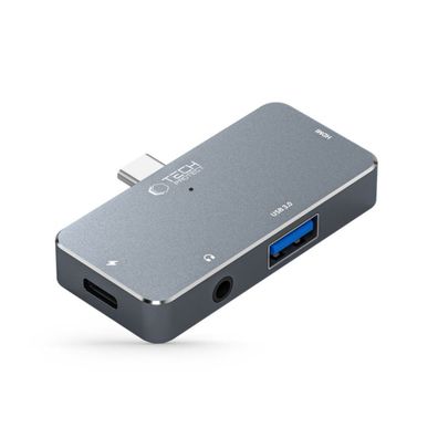 Tech-Protect V6 4in1 USB-C Hub mit HDMI 4K USB-A PD100W Audio – Grau