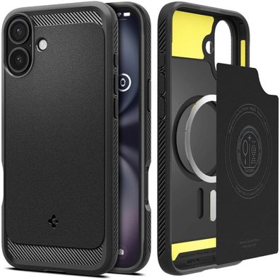 Spigen Rugged Armor magnetisch Hülle Kompatibel mit iPhone 16 Schwarz