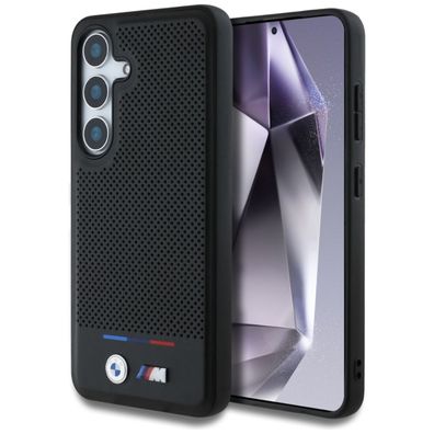 BMW Leder Tricolor Stripe Case kompatibel mit Samsung Galaxy S25 – Schwarz