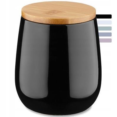 KADAX Kosmetikdose, aus Keramik, mit Deckel aus Bambus, Schwarz