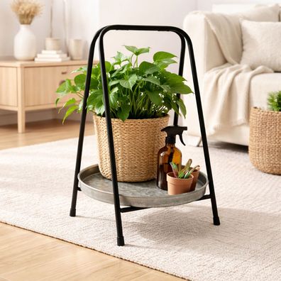 Holz Blumenhocker Blumenbank Blumentreppe Ständer Blumen Metall Zink Ø25,5xH39cm