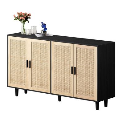 158 cm Rattan Sideboard 4-türig Aufbewahrungsschrank Wohnzimmer